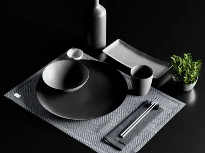 Japanese minimalist Sushi set with Plant from Chalk and Moss 3D model