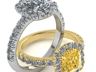 Elegant Cushion Halo Diamond Engagement  Ring 3D Print Model 3D print model