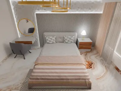 3D Modern Bedroom with Lighting Bed and Furniture 3D model