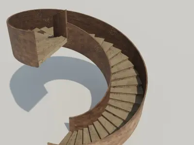 Wooden stairway  Low-poly 3D model