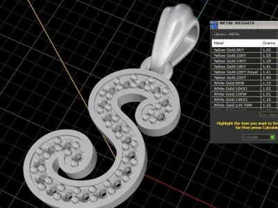 Letter S gold logo with diamond in middle 3D print model