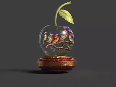 Cherry with Birds Figure  Low-poly 3D model