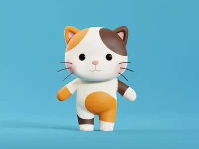 Cartoon Cat Chibi Kawaii Character  Low-poly 3D model