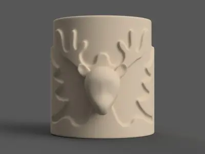 Candle Holder with Christmas deer and a Christmas tree 003 3D print model