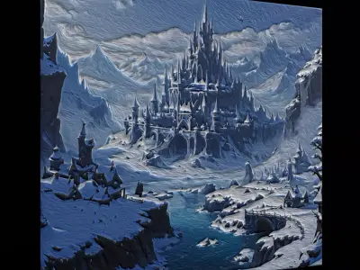 Snowy Mountain Painting One Low-poly 3D model