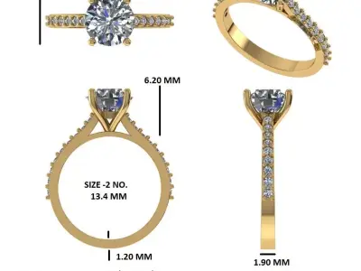 solitaire ring 3D print model 2
