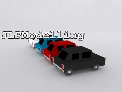 Low Poly Car four different colored trucks Free low-poly 3D model