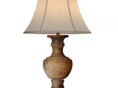 Rustic Distressed Nightstand Table Lamp With Carved Wood Base 3D model