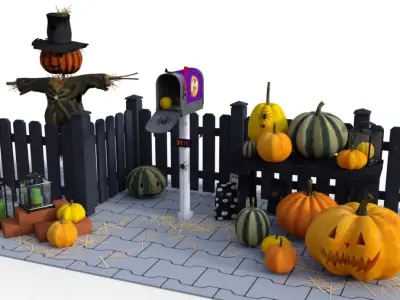 Scene Halloween  Low-poly 3D model