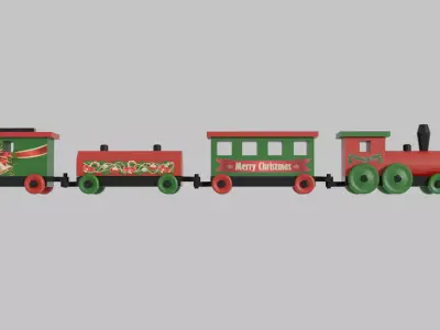 Wooden Toy Christmas Train 3D model