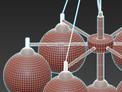 etnaa chandelier with six glass globes hanging from gold meta... 3D model