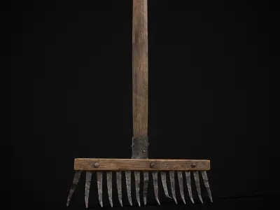 Vintage Iron Rake Low-poly 3D model