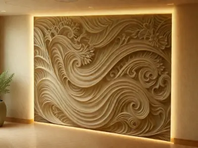 modern panel wall decor set relief stl mural CNC 164 3D model