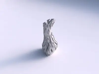 Vase puffy bent triangle with cuts and bulges 3D print model