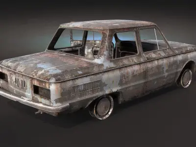 Burnt Retro Car 03 Low-poly 3D model