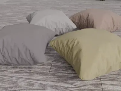 Square Cushion Set 4 Unique Meshes 4 Colors Decorative Pillows Low-poly 3D model
