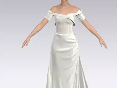 heart neckline low slevee x cross bra corset dress  Low-poly 3D model