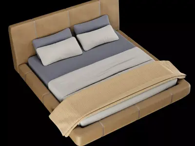 Bed with pillows and blanket 005 3D model