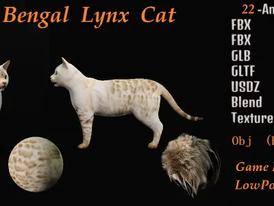 Snow Bengal Cat Low-poly 3D model