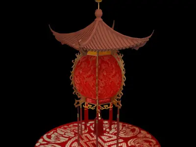 Chinese red palace lantern  Low-poly 3D model