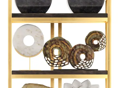 Rack with the decor of figurines and plants 3D model