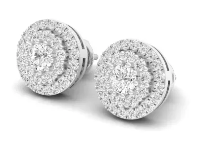 AV 297 White Diamond Ladies Halo Style Stud Earrings 3D print model