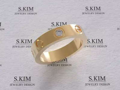Screw love wedding ring  with one diamond and 8 diamonds 56 size 3D print model