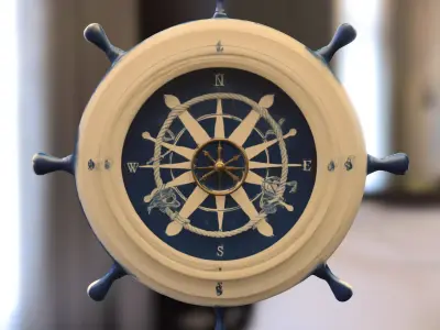 Nautical Ship Wheel blue Low-poly 3D model