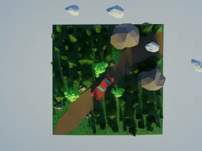 Low Poly Car and Forest Low-poly 3D model
