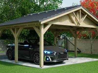 wooden carport with extra formats 3D model