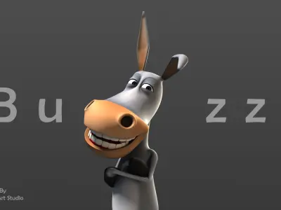 Stylized Rigged Donkey Cartoon Character Low-poly 3D model