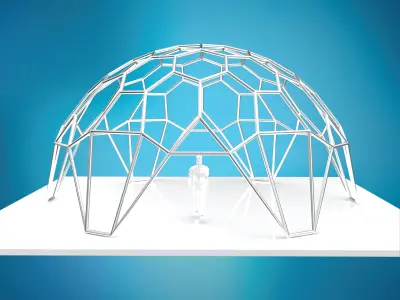 hexadome hexagonal dome with glass and wire frame structure 3D model