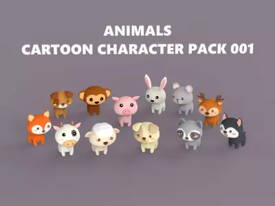  Cartoon Animal Character v001 Collection Low-poly 3D model
