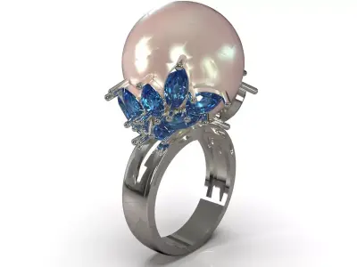 Luxury pearl jewelry 3d stl printable ring model pr0077 3D print model