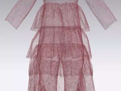 Red Tiered ruffle dress 3D model