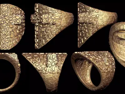 Plain Gold Nugget Cross Ring  3D print model