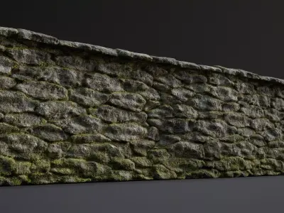 Stone Fence Wall PBR Low-poly 3D model