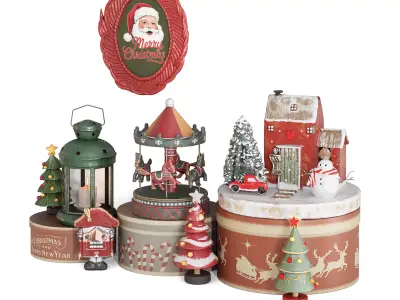 Vintage Christmas Decoration Set 3D model