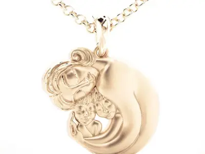 mother with children pendant bas-relief 3D print model