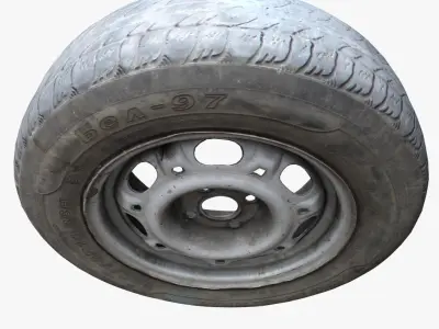 Old car wheels 3D model Low-poly 3D model