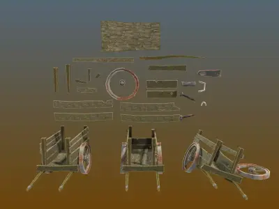 Customizable Horse Wagon Game Asset Low-poly 3D model