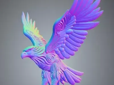Ornate Eagle with Tribal Engraved Wings Fantasy Bird Sculpture 3D print model
