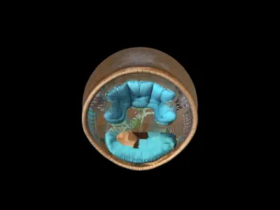 3d Model Stylish Room Interior With Comfortable Papasan Chair 3D model