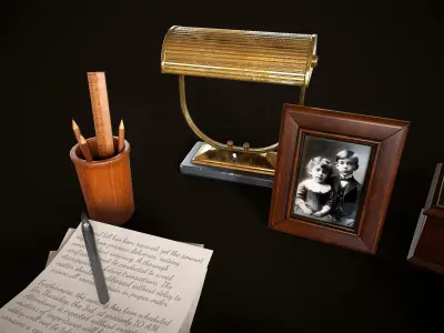 Vintage Desk Essentials pack Low-poly 3D model