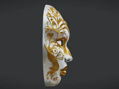 Gold and White Venetian Mask Low-poly 3D model