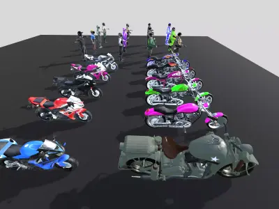 3D Game Asset Collection High Poly Motorcycles and Characters Low-poly 3D model