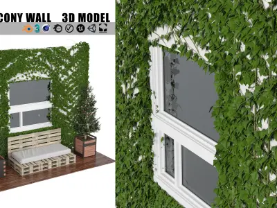 Balcony with ivy covered wall 3d model Low-poly 3D model