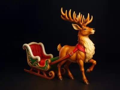 Festive Reindeer Christmas Sleigh Holiday Decor Santa Sleigh 3D print model