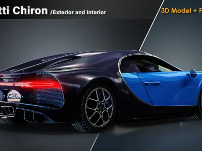 Bugatti Chiron Exterior and Interior Low-poly 3D model