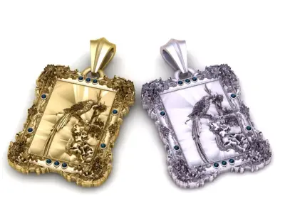 Baroque Framed Angel Relief Pendant 3D Printable Model 3D print model